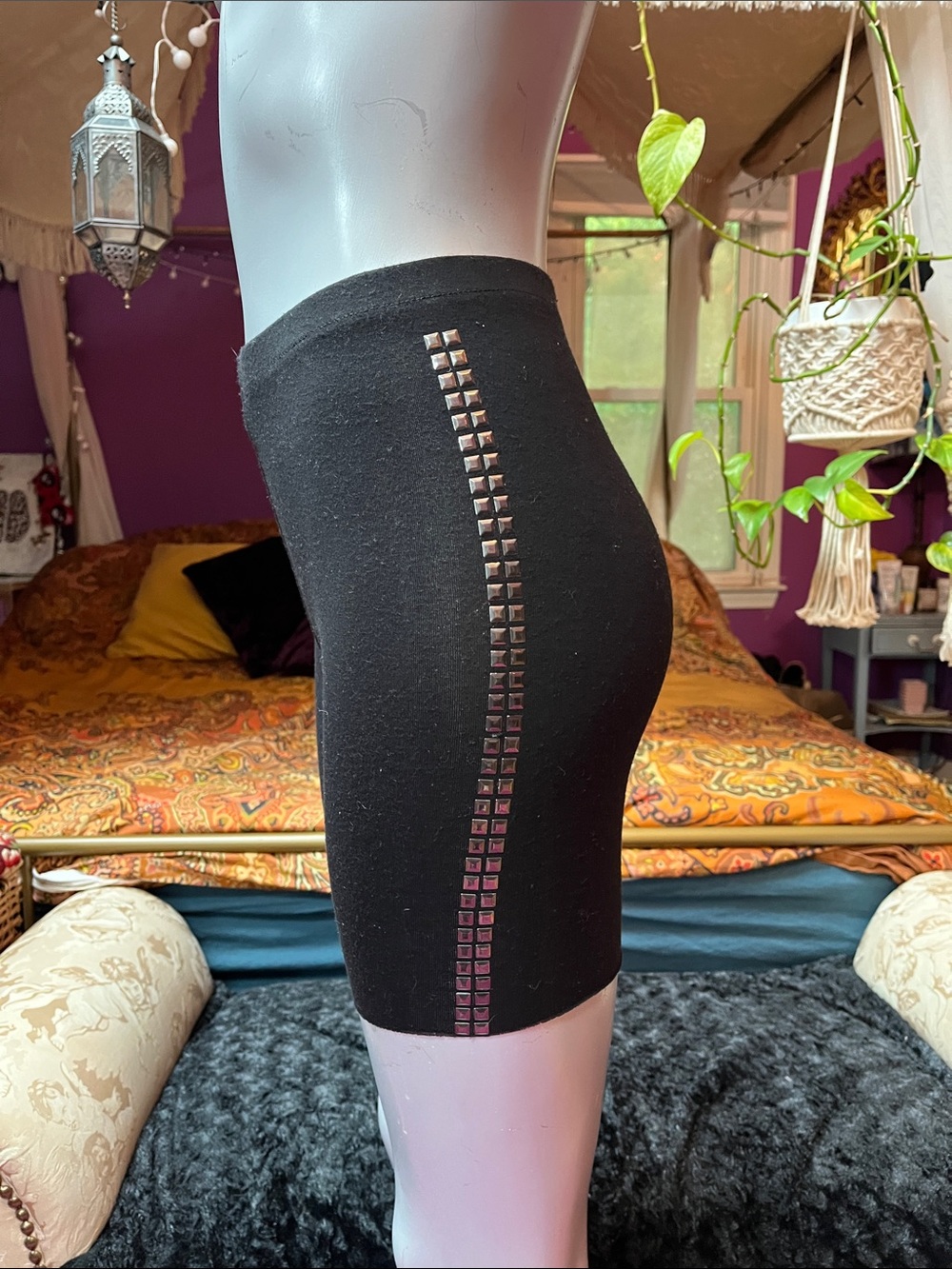 DIY punk goth studded sides biker shorts